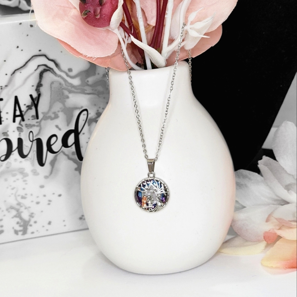 Colorful Wrapped 🌳 Tree of Life Sisters on Swing Necklace Free Magnet Clasp NEW